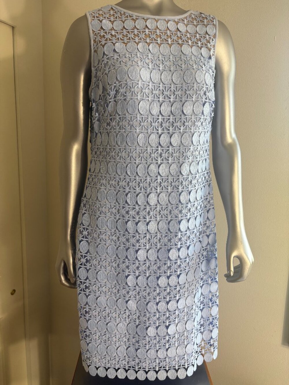 Lauren Ralph Lauren Periwinkle Blue Geo Lace Illusion Shift Dress size 8